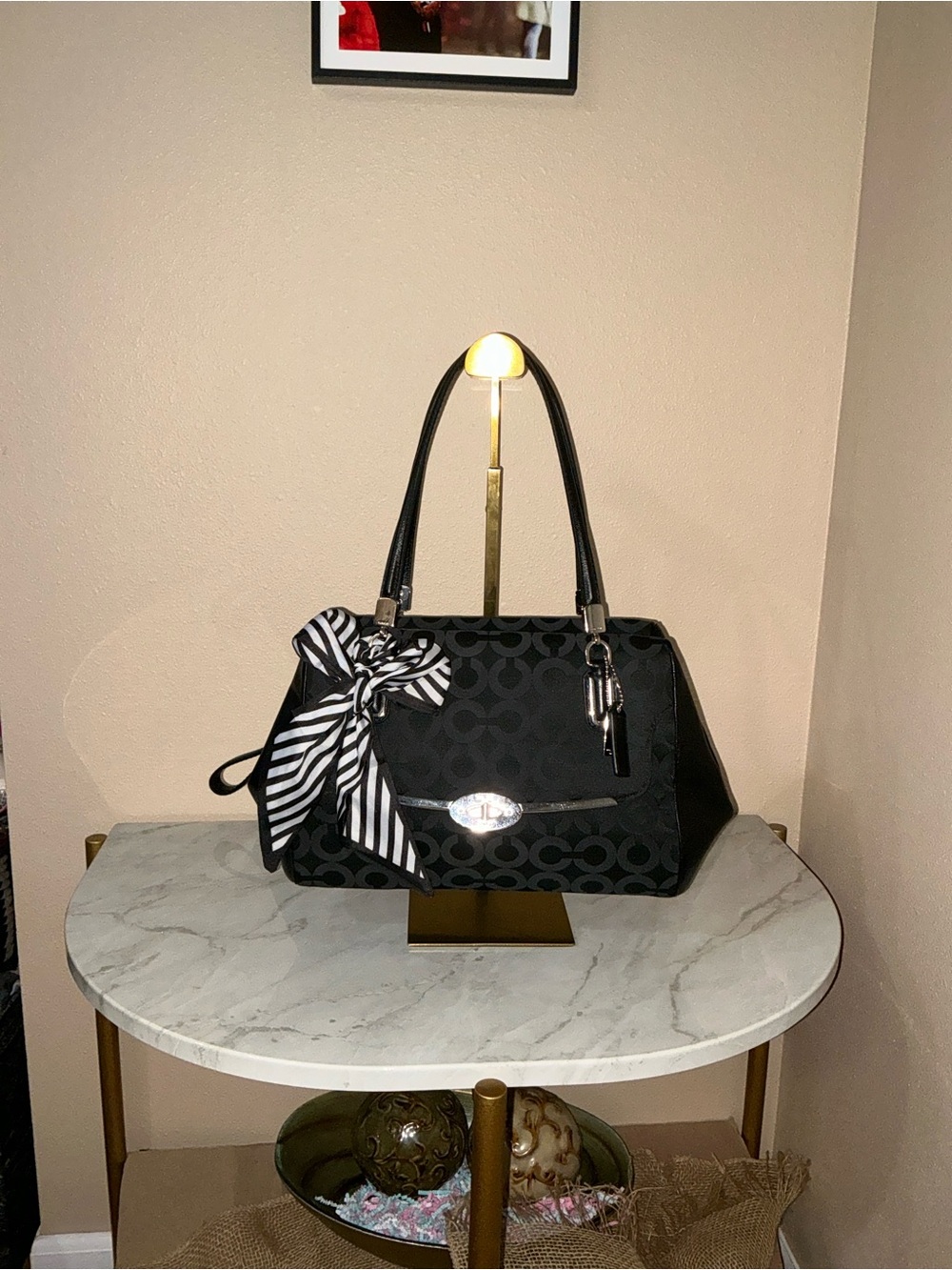 Coach Madison Op Art Sateen Madeline Satchel with Silver Hardware. (EUC)